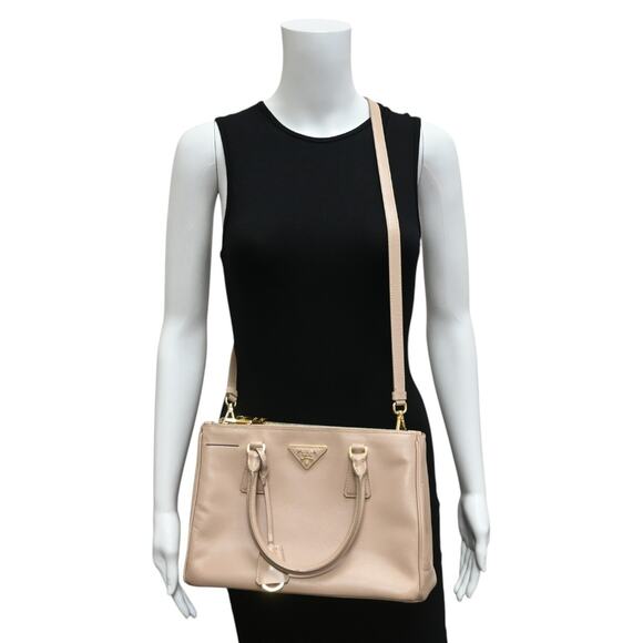 Prada Galleria Double Zip Nude Leather Logo Satchel Bag - Picture 4 of 16